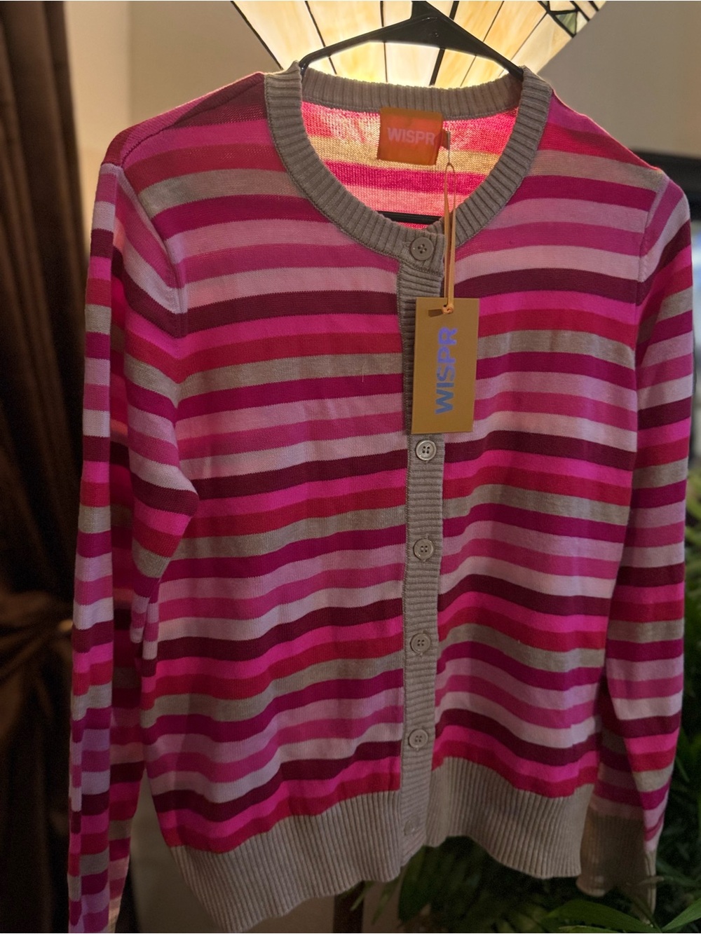 Pink Multi-Stripe Button Cardigan